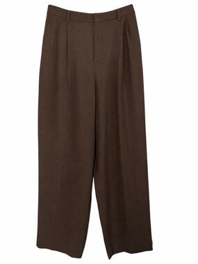 Vintage 90s Brown Wide Leg Pleated Trousers Women 12 Career Minimalist